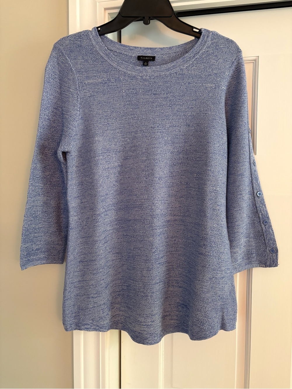Talbots Heathered Sky Blue Three-Quarter Sleeve Knit Top